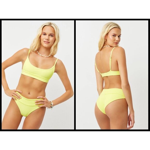 💕FRANKIE'S💕 Gavin Ribbed Bikini ~ Scoop Top (S) + Cheeky Bottom (M) Yellow NWT - Picture 1 of 16